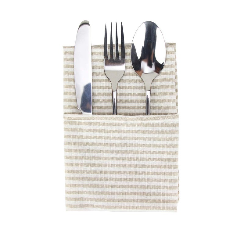 INFEI Plain Striped Cotton Linen Blended Dinner Cloth Napkins - Set of 12 (40 x 30 cm) - for Events & Home Use (Beige) - Image 3